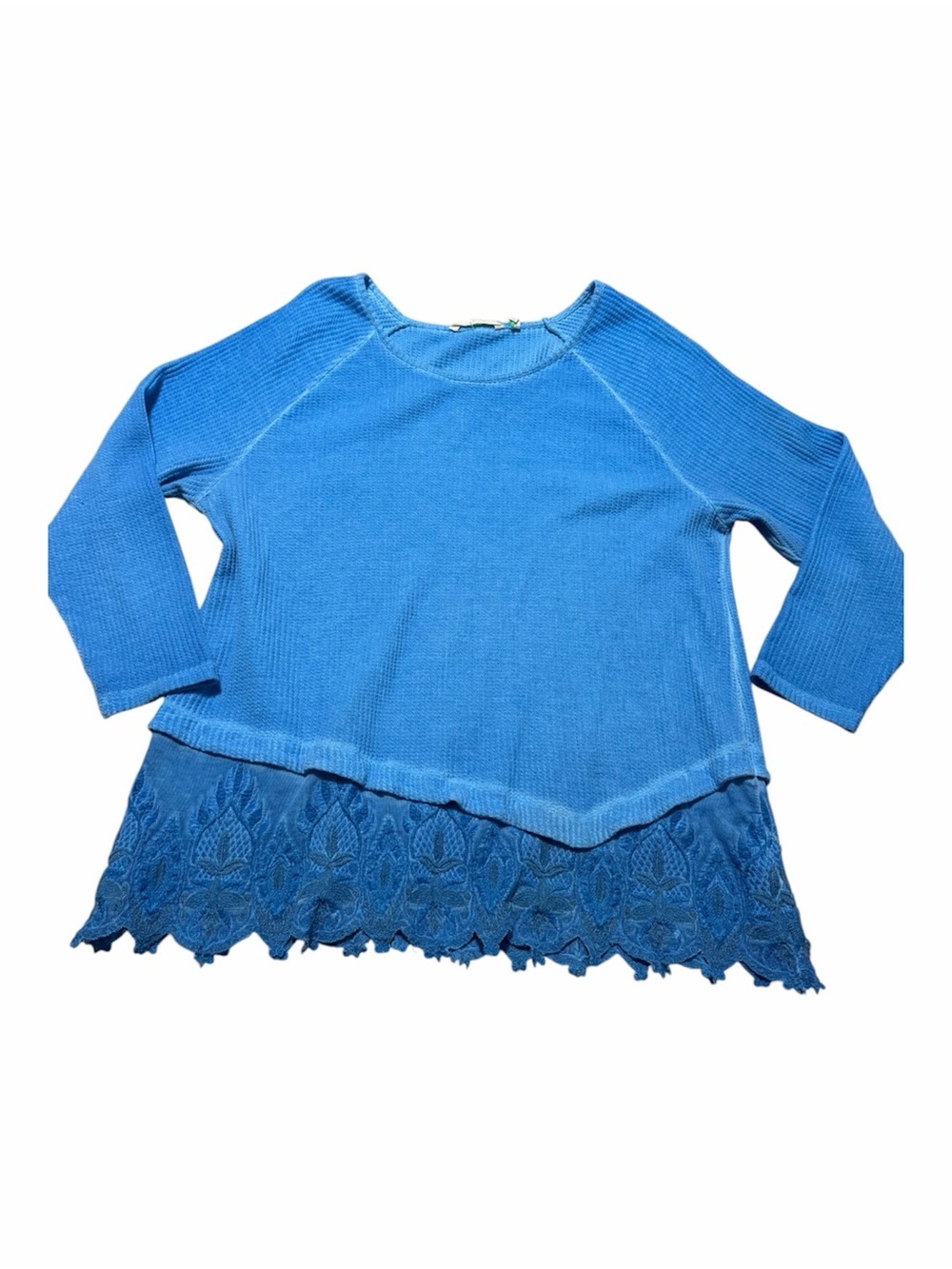 Soft Surroundings Womens Waffle Knit Jasmin Top Size 2X Lace Trim Thermal Boho